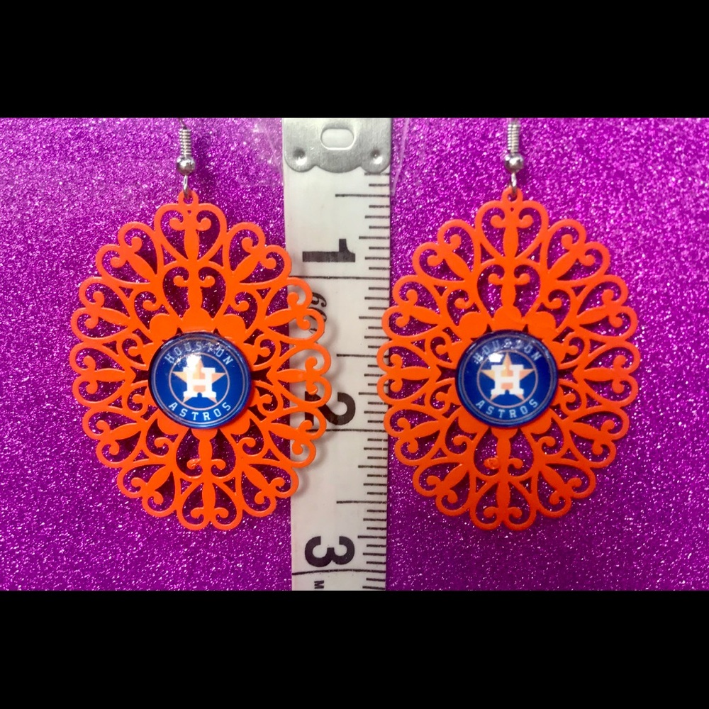 Orange Oval Hearts Houston Astros Earrings